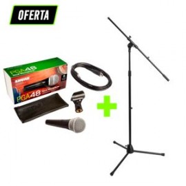 Paquete micrófono Shure PGA48-QTR con Stand para micrófono base Euro-Style con boom
