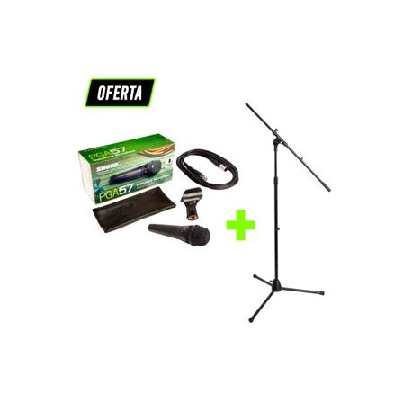 Paquete micrófono Shure PGA57 con Stand para micrófono base Euro-Style con boom