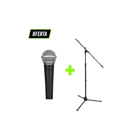 Paquete de 1 micrófono SM58 + Stand para micrófono, base Euro-Style con boom